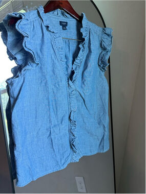 J Crew Sleeveless Ruffled Chambray Top Cowgirl Preppy Western Festival